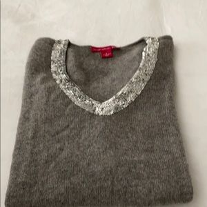 Gray V-Neck Sweater with Silver Accents
